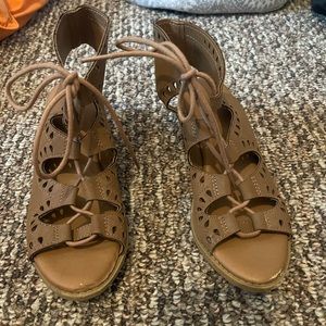 Tan laced wedges